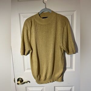 Vintage Sag Harbor Women's Mock Neck Short Sleeved Sweater Gold Sparkle Size L